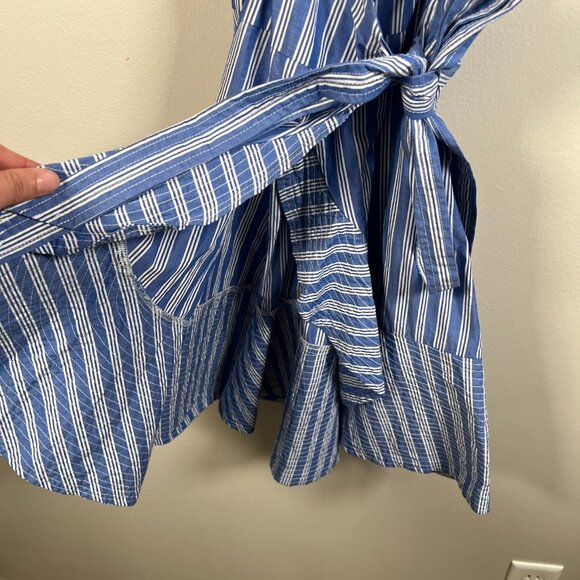 C/Meo Collective Motivations Stripe Mini Wrap Dress Size XS Blue Puff Sleeve - Picture 8 of 11
